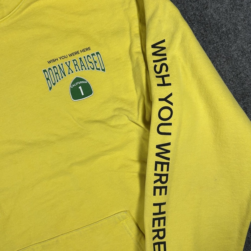 Born x Raised Wish You Were Here Yellow Pullover Hoodie Men's Size XL  #2506 - Picture 5 of 11